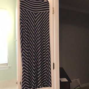 Navy and white striped maxi maternity skirt